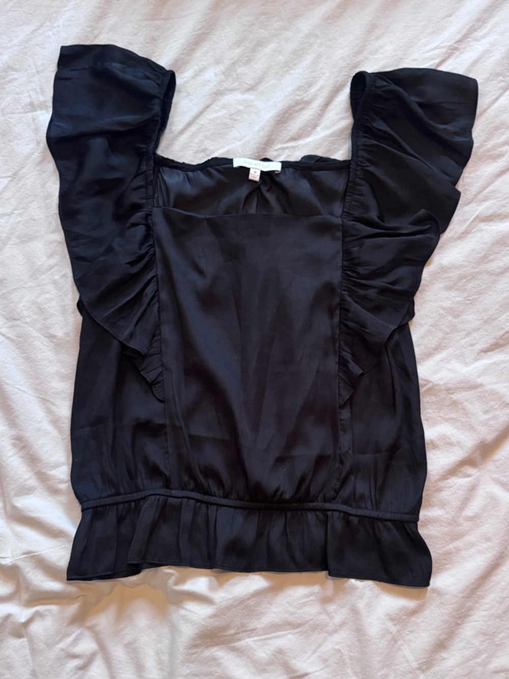 Skies Are Blue Black Square Neck Ruffle Top